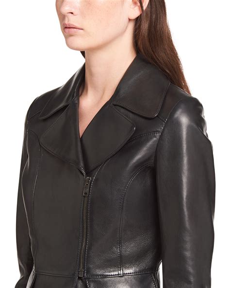 prada lambskin jacket|Black Nappa Leather Jacket .